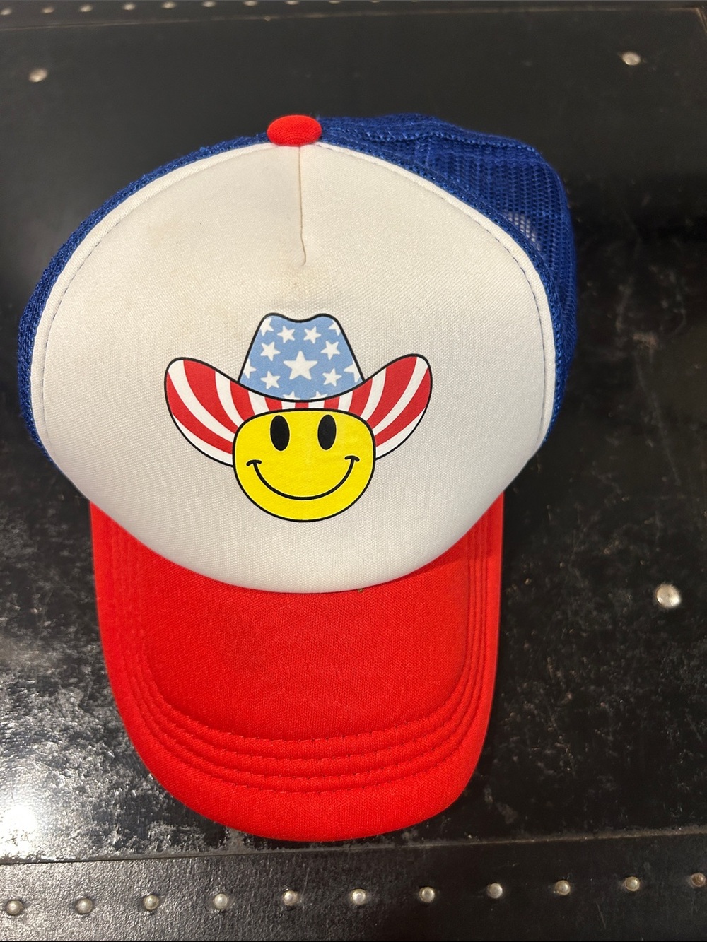Patriotic Red, White & Blue Smiley Cowboy Trucker Hat